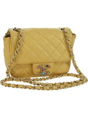 CHANEL Mini Matelasse 16 Chain Bag Lamb Skin Yellow Gold CC